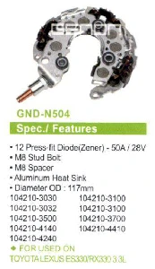 DİYOT TABLASI>FORD FOCUS-C-MAX/PEUGEOT 117mm(12DIOT)M8 - GENON-GND-N504 ürün görseli 1