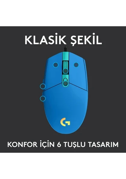 Logitech 910-005801 G102 Lightsync Mavi 8000Dpı 6 Tuş Optik RGB Blue Kablolu Gaming (Oyuncu) Mouse - 3