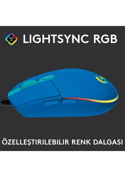 Logitech 910-005801 G102 Lightsync Mavi 8000Dpı 6 Tuş Optik RGB Blue Kablolu Gaming (Oyuncu) Mouse - 5