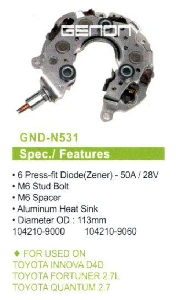 DİYOT TABLASI>TOYOTA INNOVAD4D-FORTUNER2.7L-QUANTUM2.7 113mm(6DIOT)M6 - GENON-GND-N531 ürün görseli 1