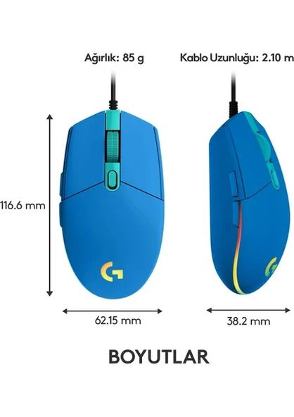 Logitech 910-005801 G102 Lightsync Mavi 8000Dpı 6 Tuş Optik RGB Blue Kablolu Gaming (Oyuncu) Mouse - 2