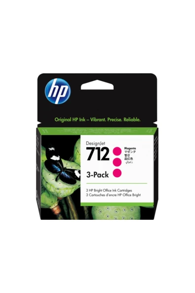 HP 712 Magenta Kırmızı 29Ml 3Lü Paket Plotter Kartuşu 3Ed78A / Hp ürün görseli 1