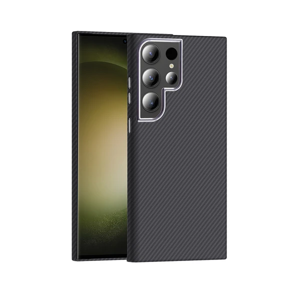 Galaxy S23 Ultra Kılıf M-safe Şarj Özellikli Karbon Fiber Görünümlü  Gros Kapak ürün görseli