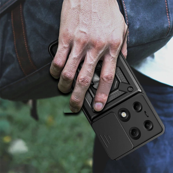 Xiaomi Redmi Note 13 Pro 4G Kılıf Magnetik Standlı Kamera Korumalı  Sürgülü Vega Kapak - Resim 7