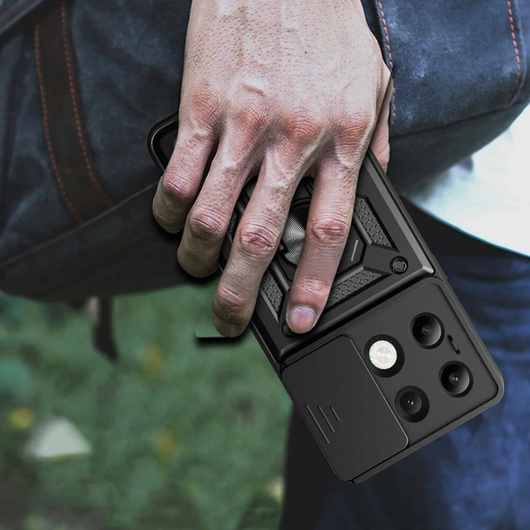 Xiaomi Redmi Note 13 4G Kılıf Magnetik Standlı Kamera Korumalı  Sürgülü Vega Kapak - Resim 6