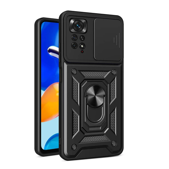 Xiaomi Redmi Note 11 Pro 4G Kılıf Magnetik Standlı Kamera Korumalı  Sürgülü Vega Kapak - Resim 2