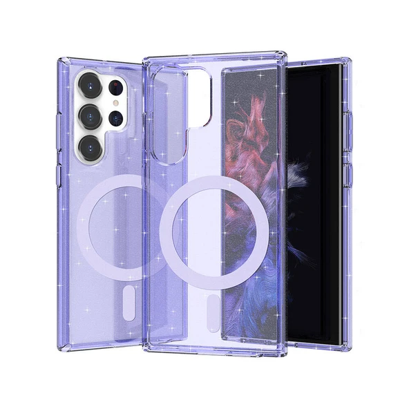 Galaxy S23 Ultra Kılıf M-safe Şarj Özellikli Parlayan Simli Saydam Renkli  Allstar Kapak - Resim 2