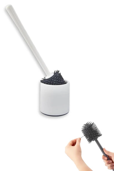 Silikon Başlıklı Klozet Fırça Takımı Yuvarlak, Klozet Banyo WC Tuvalet Temizlik Fırça Seti - Resim 4