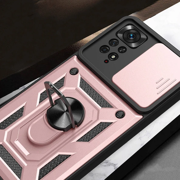 Xiaomi Redmi Note 11 Pro 4G Kılıf Magnetik Standlı Kamera Korumalı  Sürgülü Vega Kapak - Resim 5