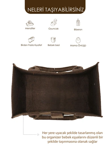 mordesign Taşınabilir Keçe Çanta Yenidoğan Alt Açma, Kadın Çantası, Ev & Seyahat Düzenleyici Organizer Kahve - 3