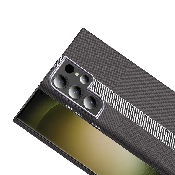 Galaxy S24 Ultra Kılıf M-safe Şarj Özellikli Karbon Fiber Görünümlü  Gros Kapak - Resim 7