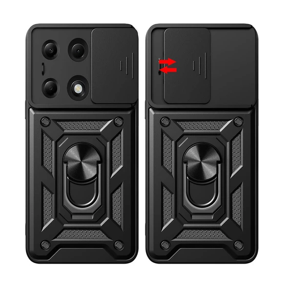 Xiaomi Redmi Note 13 Pro 4G Kılıf Magnetik Standlı Kamera Korumalı  Sürgülü Vega Kapak - Resim 6