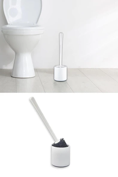 Silikon Başlıklı Klozet Fırça Takımı Yuvarlak, Klozet Banyo WC Tuvalet Temizlik Fırça Seti ürün görseli