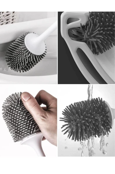 Silikon Başlıklı Klozet Fırça Takımı Yuvarlak, Klozet Banyo WC Tuvalet Temizlik Fırça Seti - Resim 8