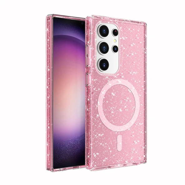 Galaxy S24 Ultra Kılıf M-safe Şarj Özellikli Parlayan Simli Saydam Renkli  Allstar Kapak ürün görseli