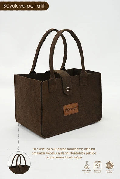 mordesign Taşınabilir Keçe Çanta Yenidoğan Alt Açma, Kadın Çantası, Ev & Seyahat Düzenleyici Organizer Kahve - 2