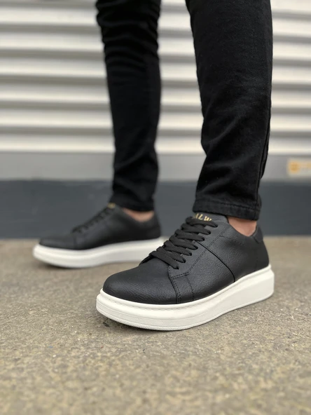 JY151 Boost Bağcıklı Cilt Erkek Günlük Sneaker Ayakkabı CBT - Siyah - Resim 2
