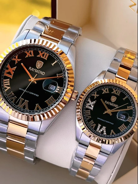 Raymond Ciflere Özel Sevgili Kombini 2 Yıl Garantili 5 Atm Suya Dayanklı Çift Saati CFT.01 - Resim 2