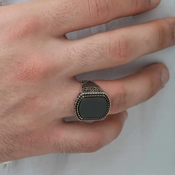 Supertrend ​gümüş Oniks Taşlı Desenli Erkek Yüzük - Resim 4