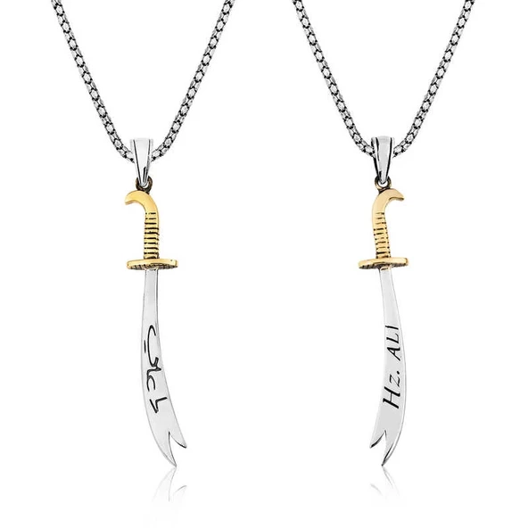 Supertrend Gümüş Zülfikar Kılıcı Hz. Ali Yazılı Erkek Kolye ürün görseli 1