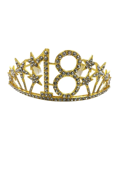 Metal Taşlı Lüks Yıldızlı 18 Yaş Taç Gold ürün görseli 1
