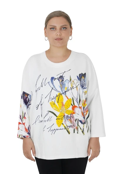 Kadın Büyük Beden Oversize Uzun Kol Beyaz Bluz