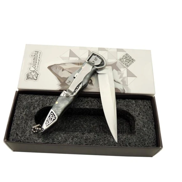 Columbia Avcı Köpeği İşlemeli Sedef Çakı - Resim 2