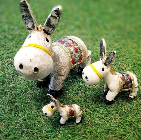 3 LÜ SEVİMLİ EŞEK AİLESİ DEKORATİF OBJE BİBLO - 3