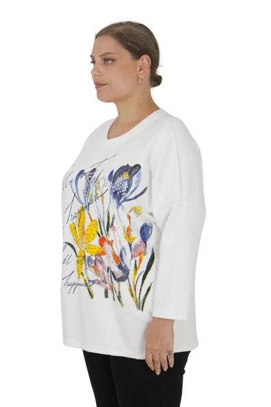 Kadın Büyük Beden Oversize Uzun Kol Beyaz Bluz - 2