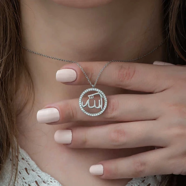 Supertrend Gümüş Arapça Allah Yazılı Bayan Kolye - Resim 2