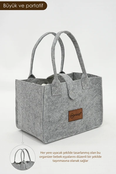 mordesign Taşınabilir Keçe Çanta Yenidoğan Alt Açma, Kadın Çantası, Ev & Seyahat Düzenleyici Organizer, Gri - 2