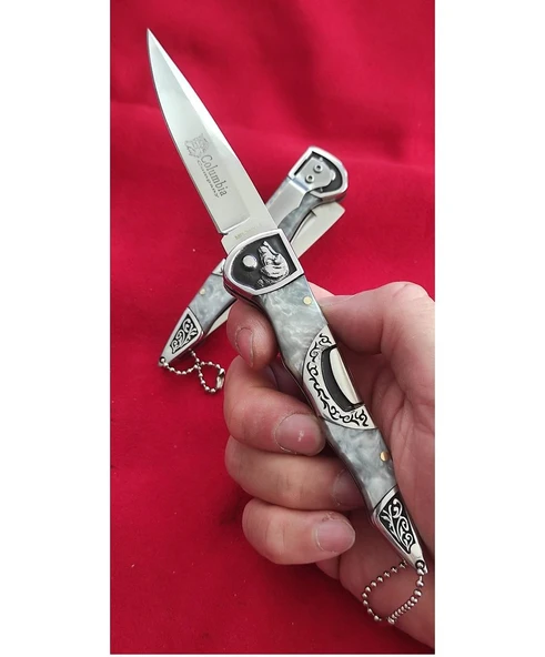 Columbia Avcı Köpeği İşlemeli Sedef Çakı - Resim 3