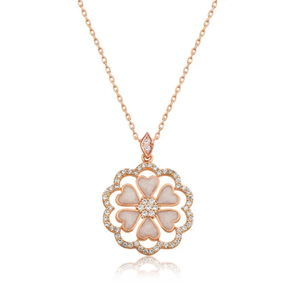 Supertrend Gümüş Rose Kalp Çiçek Bayan Kolye ürün görseli