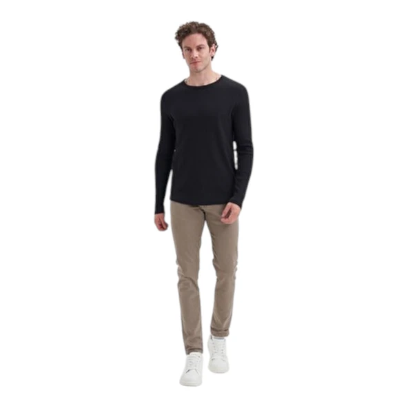 Slim Fit Likralı Pamuklu Süprem Kumaş Sweatshirt - Resim 3