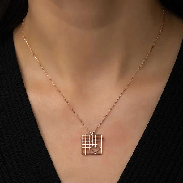 Supertrend Gümüş Rose Parmaklıklar Arasındaki Aşk Kolye - Resim 3