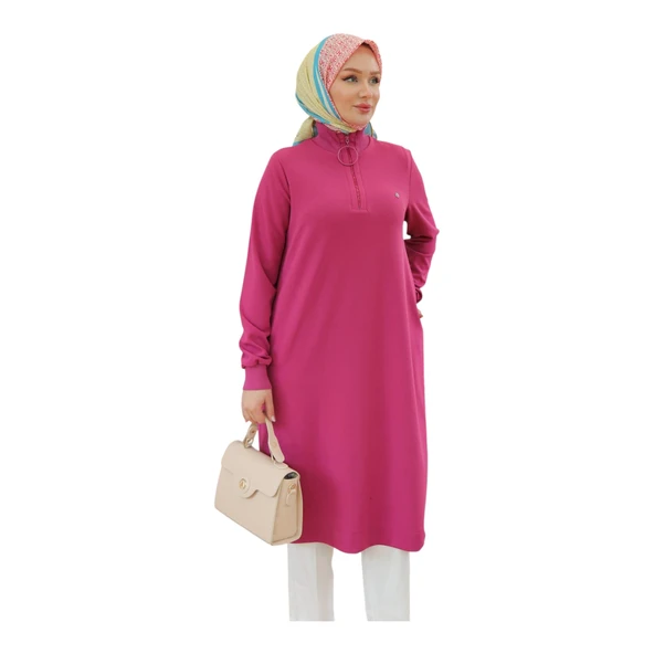 Kadın Kolları Ribanalı Yarım Fermuarlı Tunik 24KT436 ürün görseli 1