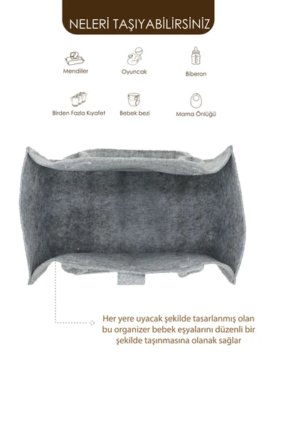 mordesign Taşınabilir Keçe Çanta Yenidoğan Alt Açma, Kadın Çantası, Ev & Seyahat Düzenleyici Organizer, Gri - 3