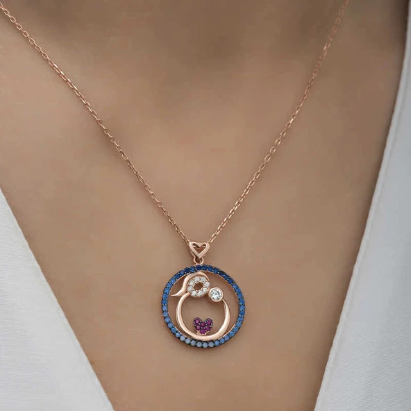 Supertrend Gümüş Rose Anne Ve Bebek Sevgisi Bayan Kolye - Resim 3