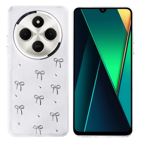 Xiaomi Redmi 14C 4G Kılıf Airbag Tasarımlı Simli Şeffaf  Kutup Kapak - Resim 2