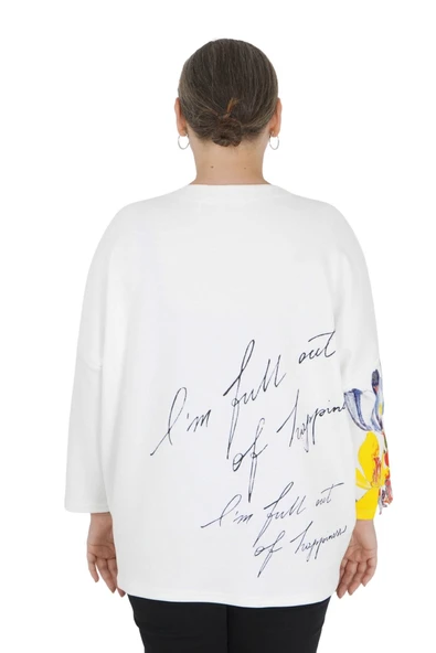 Kadın Büyük Beden Oversize Uzun Kol Beyaz Bluz - 3