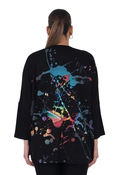 Kadın Büyük Beden Siyah Salaş Oversize Uzun Kollu Tunik Bluz - 3