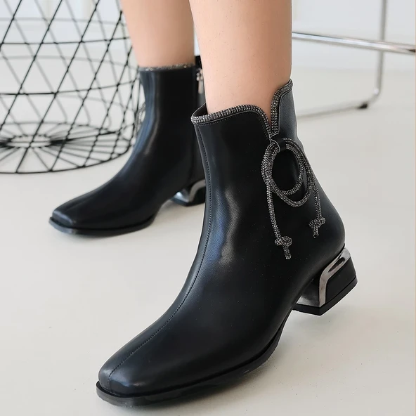 Melina Siyah Cilt Topuklu Bot - Resim 4