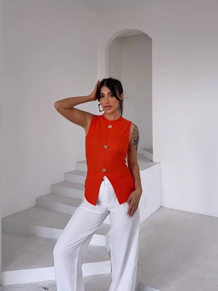 Kadın tcu bisiklet yaka gold düğmeli ottoman bluz s2310 - Resim 4