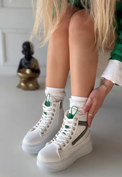 Joila Beyaz Cilt Yeşil Detaylı Bot - Resim 4