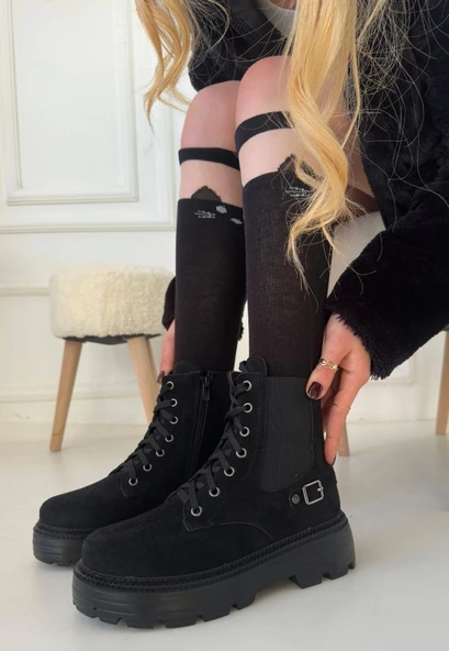 Boby Siyah Süet Bağcıklı Bot ürün görseli