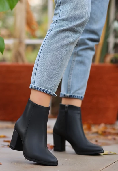 Biya Siyah Cilt Topuklu Bot - Resim 5