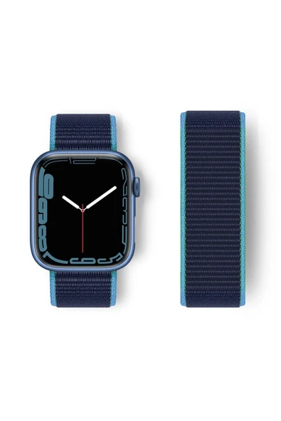 Apple Watch 38mm Hasırlı Cırtcırtlı Kordon - Mavi-Lacivert - 1