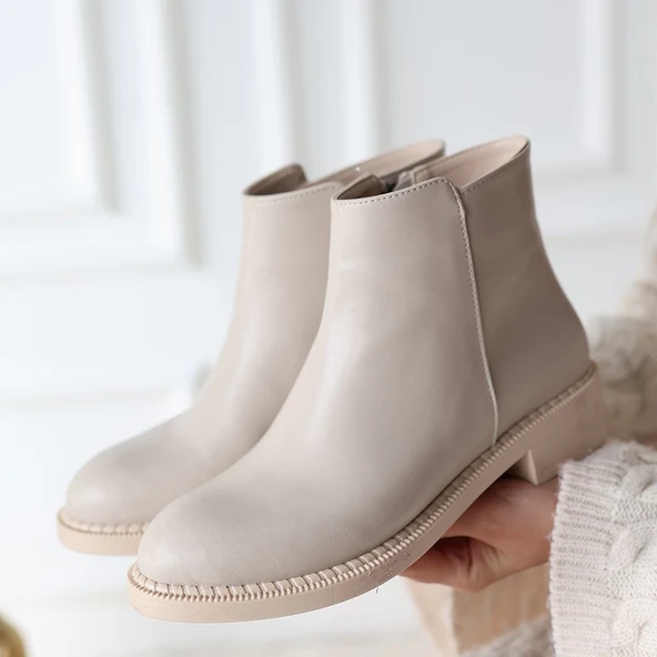 Moed Bej Cilt Topuklu Bot - Resim 4