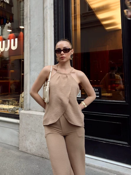 Kruvaze takım ayrobin bej s054 - Resim 4