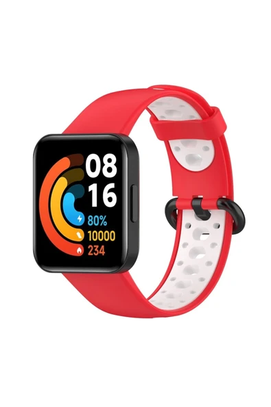 Xiaomi Redmi Watch 2 Spor Delikli Kordon - Kırmızı-Beyaz - 1